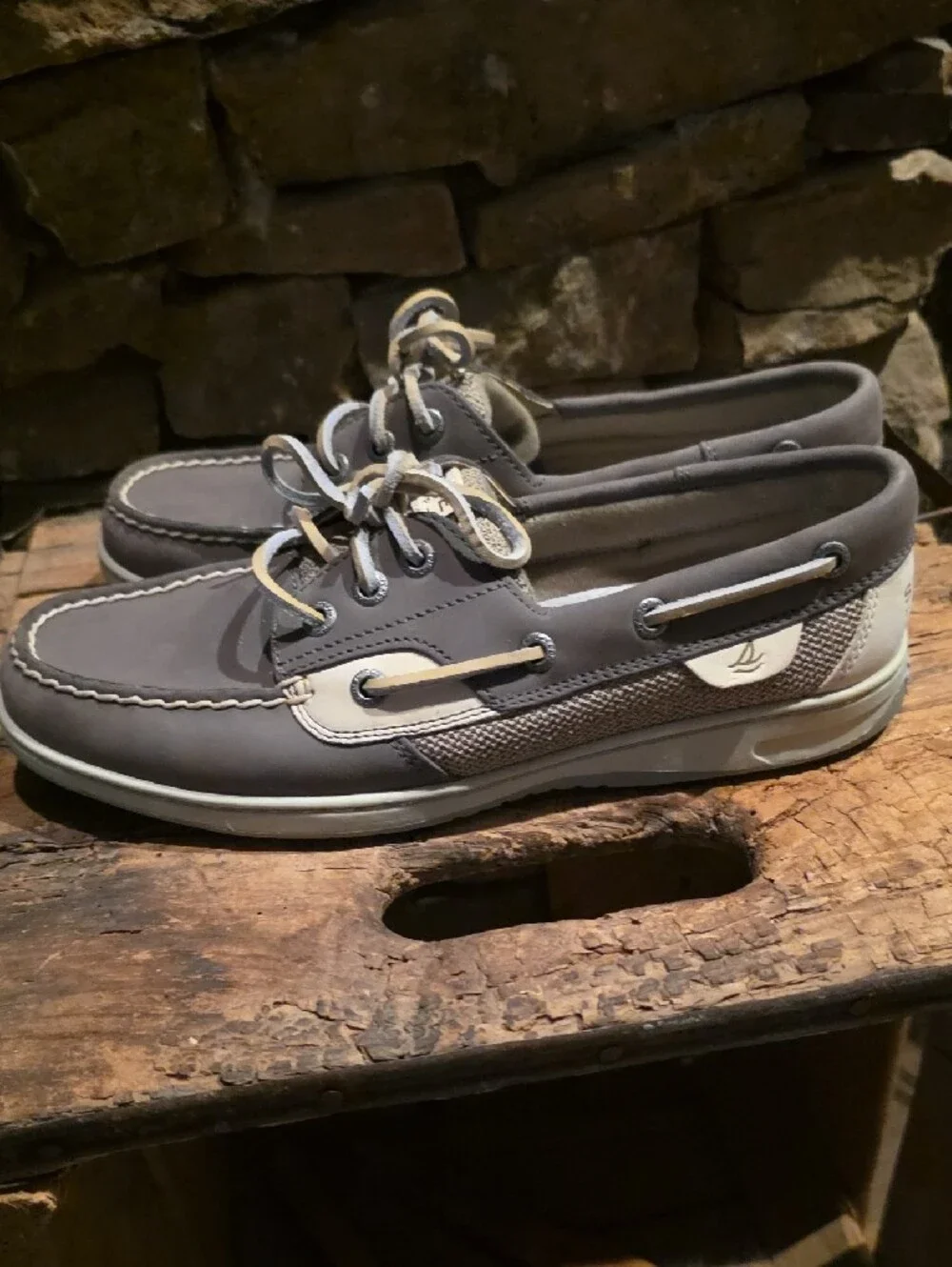 Sperry Men’s Gray and Cream Leather Boat Shoes